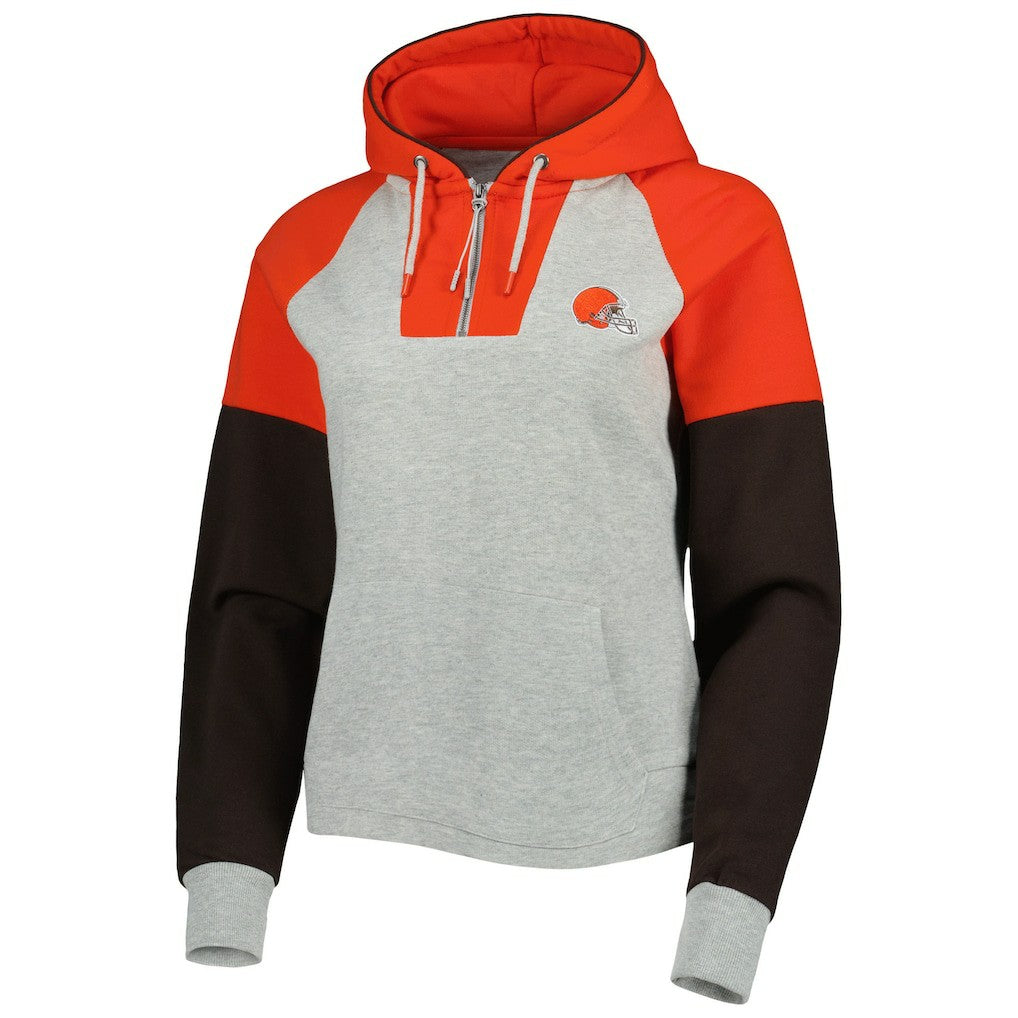 Cleveland Browns Antigua Women's Lightweight Jackpot Raglan Half-Zip Pullover Hoodie - Heather Gray discount