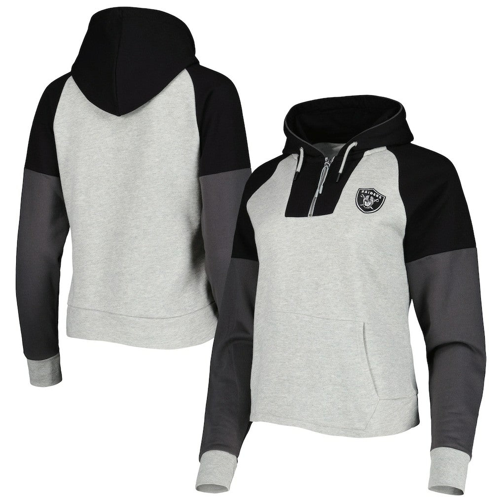 Las Vegas Raiders Antigua Women's Lightweight Jackpot Raglan Half-Zip Pullover Hoodie - Heather Gray sale