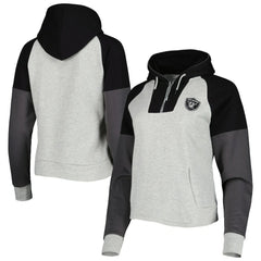 Las Vegas Raiders Antigua Women's Lightweight Jackpot Raglan Half-Zip Pullover Hoodie - Heather Gray sale