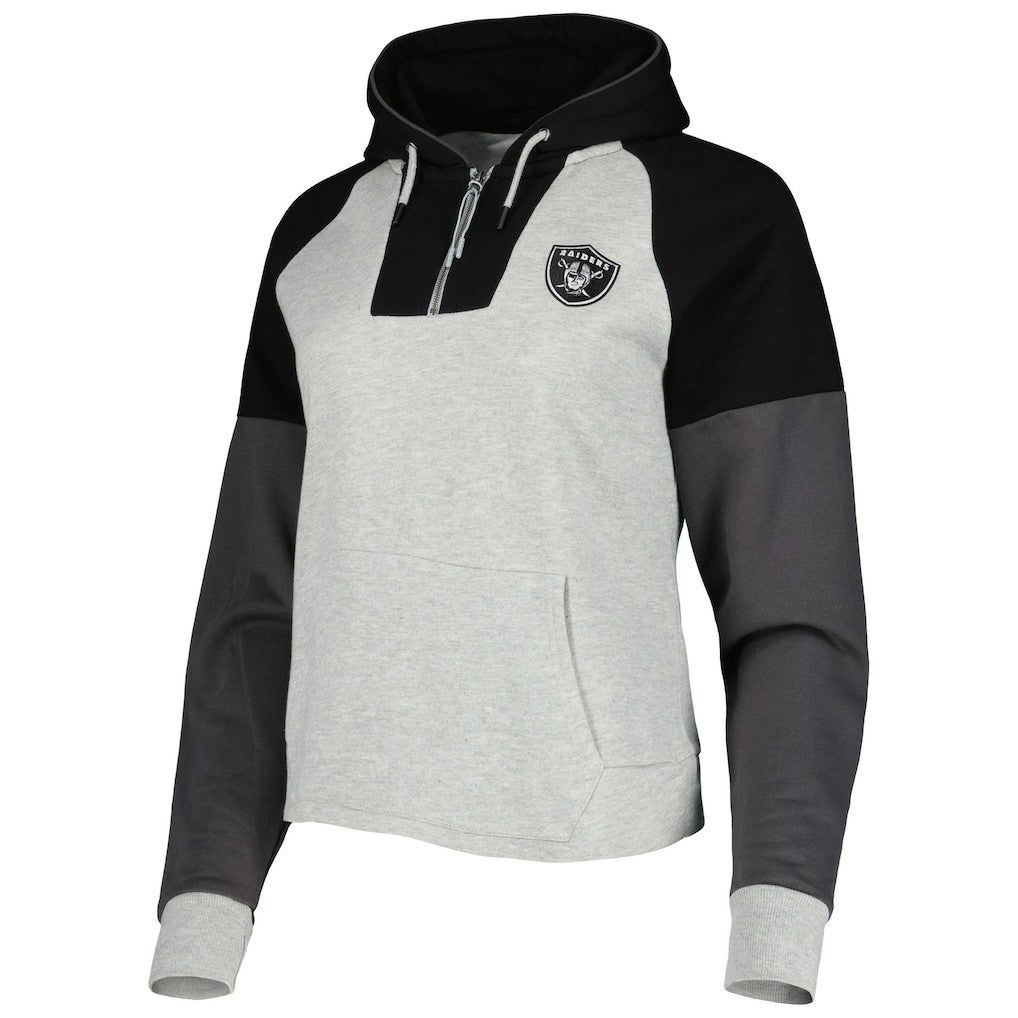 Las Vegas Raiders Antigua Women's Lightweight Jackpot Raglan Half-Zip Pullover Hoodie - Heather Gray sale