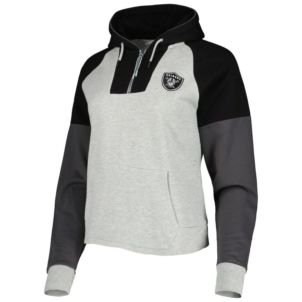 Las Vegas Raiders Antigua Women's Lightweight Jackpot Raglan Half-Zip Pullover Hoodie - Heather Gray sale