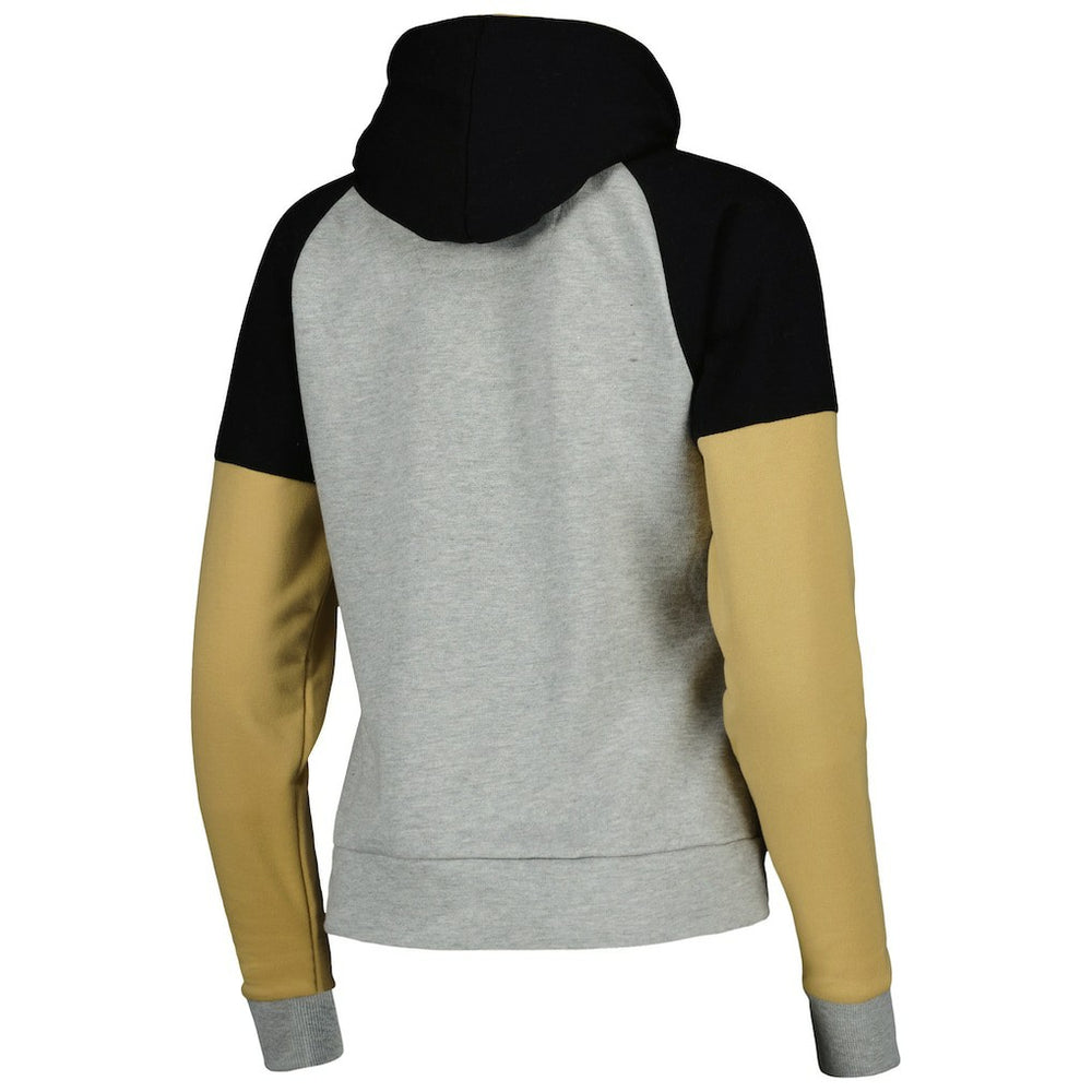 New Orleans Saints Antigua Women's Lightweight Jackpot Raglan Half-Zip Pullover Hoodie - Heather Gray for sale