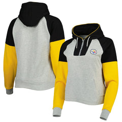 Pittsburgh Steelers Antigua Women's Lightweight Jackpot Raglan Half-Zip Pullover Hoodie - Heather Gray outlet