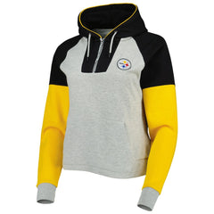 Pittsburgh Steelers Antigua Women's Lightweight Jackpot Raglan Half-Zip Pullover Hoodie - Heather Gray outlet