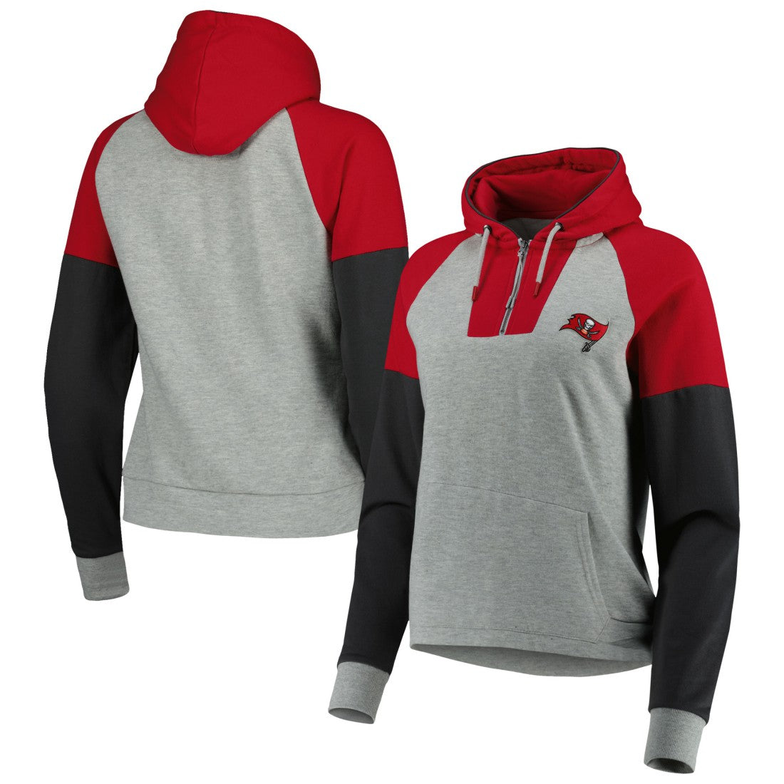 Tampa Bay Buccaneers Antigua Women's Lightweight Jackpot Raglan Half-Zip Pullover Hoodie - Heather Gray discount