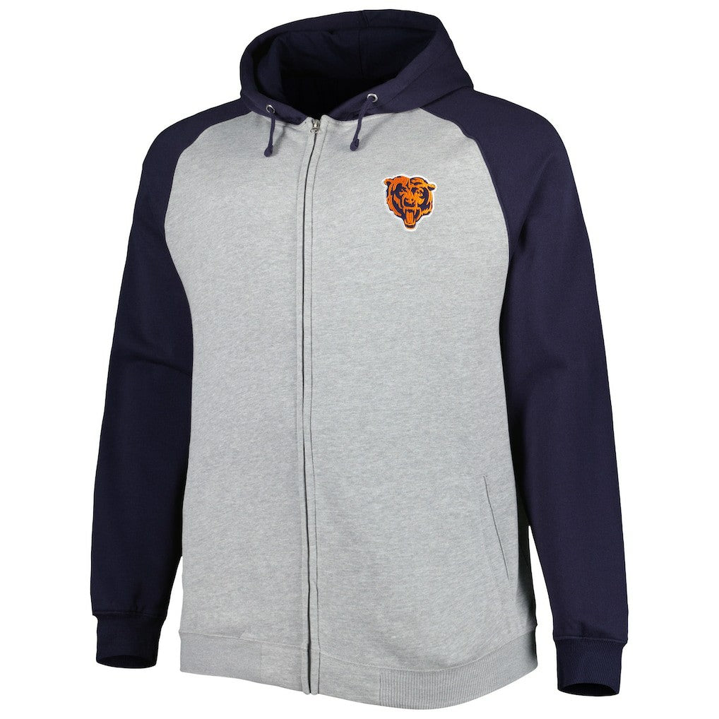 Chicago Bears Big & Tall Fleece Raglan Full-Zip Hoodie Jacket - Heather Gray cheap