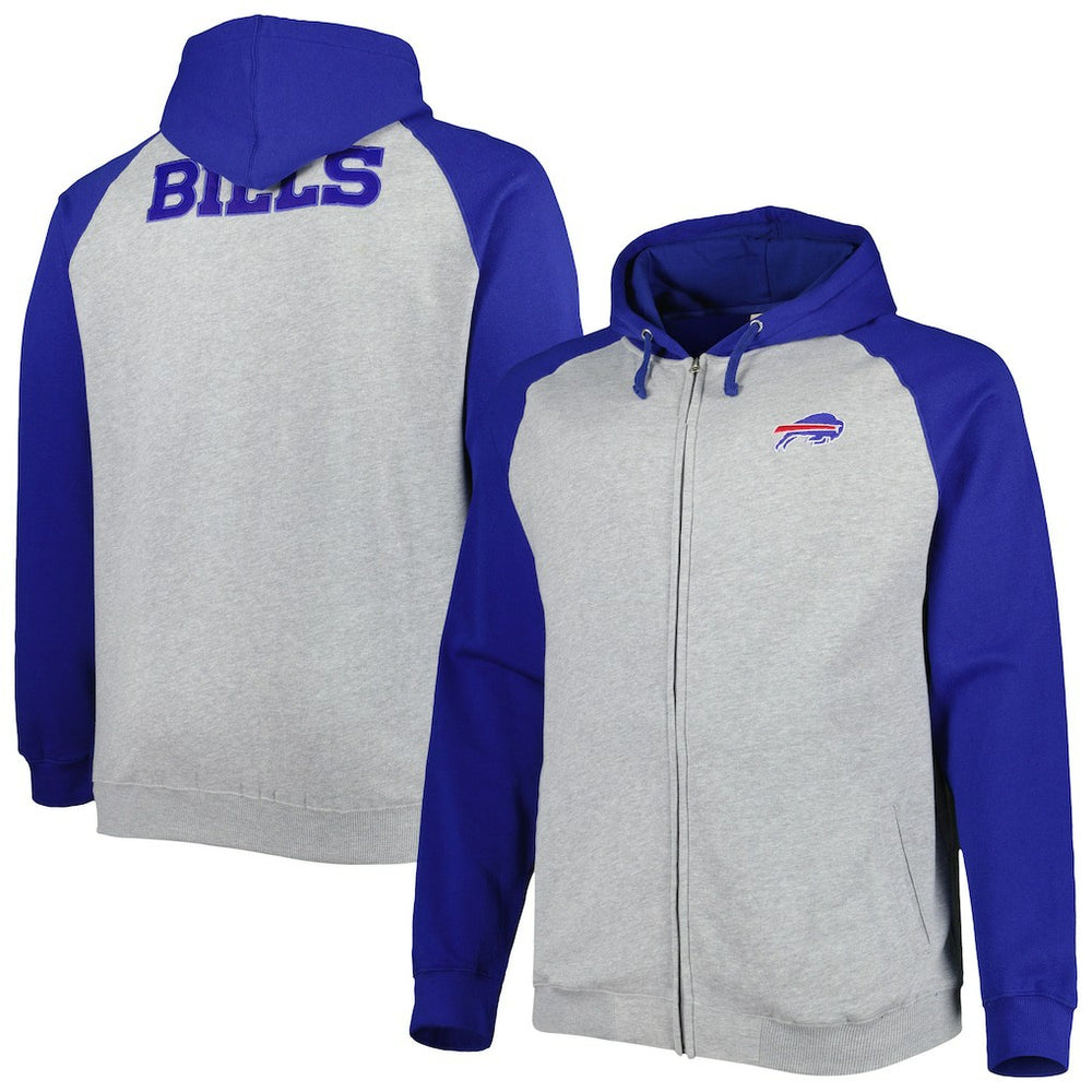 Buffalo Bills Big & Tall Fleece Raglan Full-Zip Hoodie Jacket - Heather Gray sale