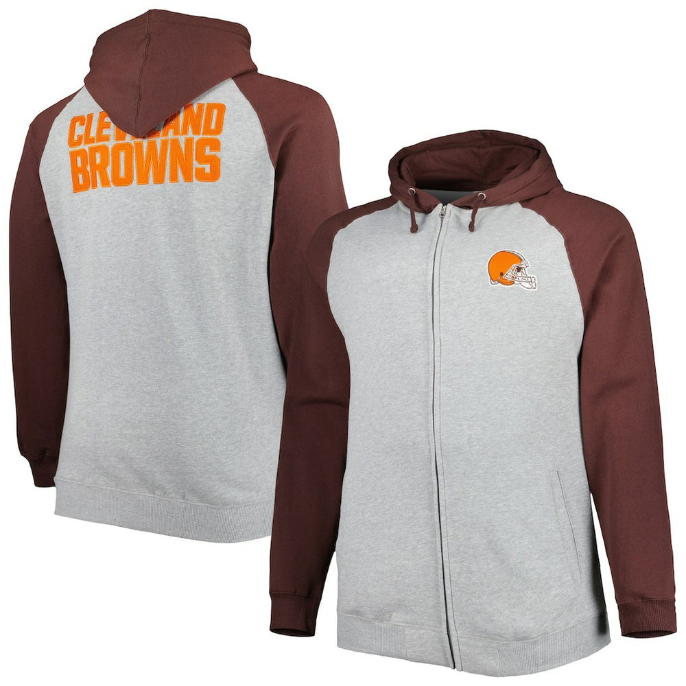 Cleveland Browns Big & Tall Fleece Raglan Full-Zip Hoodie Jacket - Heather Gray discount