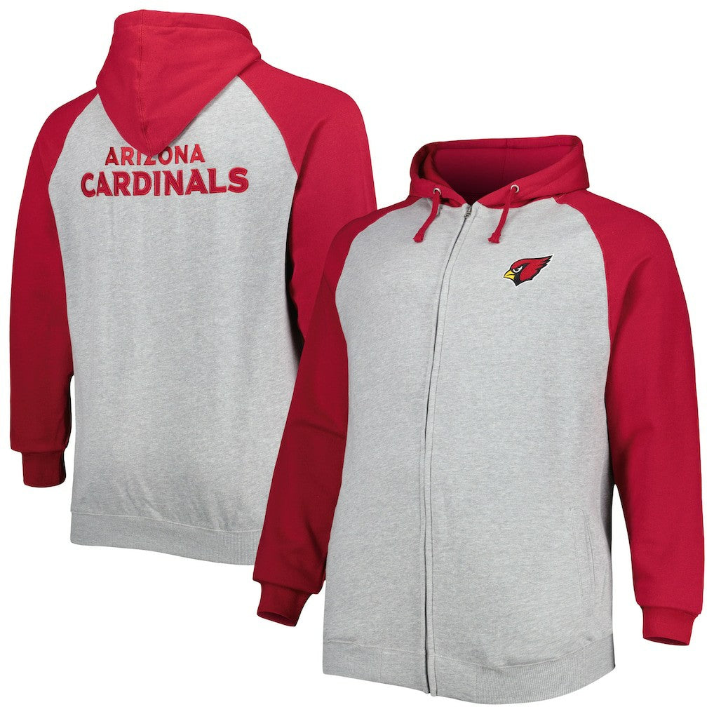 Arizona Cardinals Big & Tall Fleece Raglan Full-Zip Hoodie Jacket - Heather Gray on sale