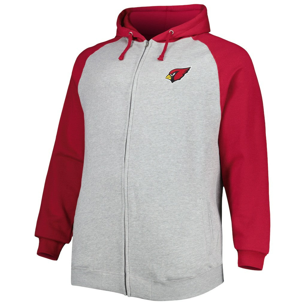 Arizona Cardinals Big & Tall Fleece Raglan Full-Zip Hoodie Jacket - Heather Gray on sale