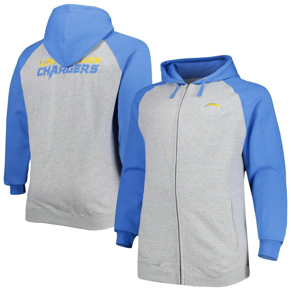 Los Angeles Chargers Big & Tall Fleece Raglan Full-Zip Hoodie Jacket - Heather Gray online