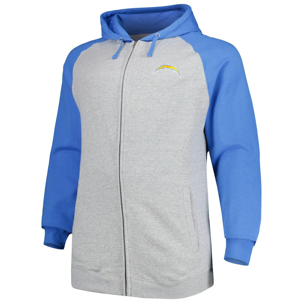 Los Angeles Chargers Big & Tall Fleece Raglan Full-Zip Hoodie Jacket - Heather Gray online