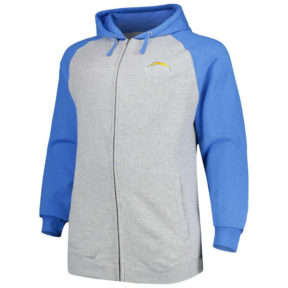 Los Angeles Chargers Big & Tall Fleece Raglan Full-Zip Hoodie Jacket - Heather Gray online