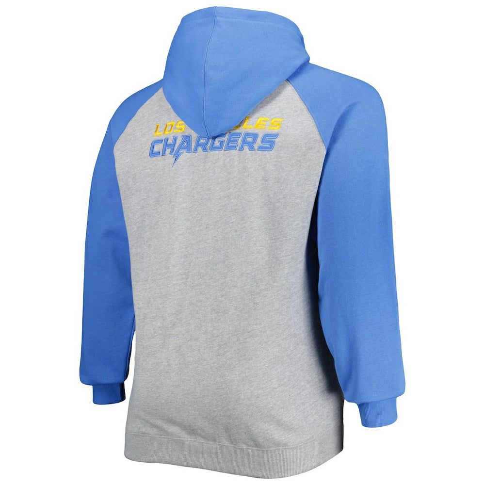 Los Angeles Chargers Big & Tall Fleece Raglan Full-Zip Hoodie Jacket - Heather Gray online