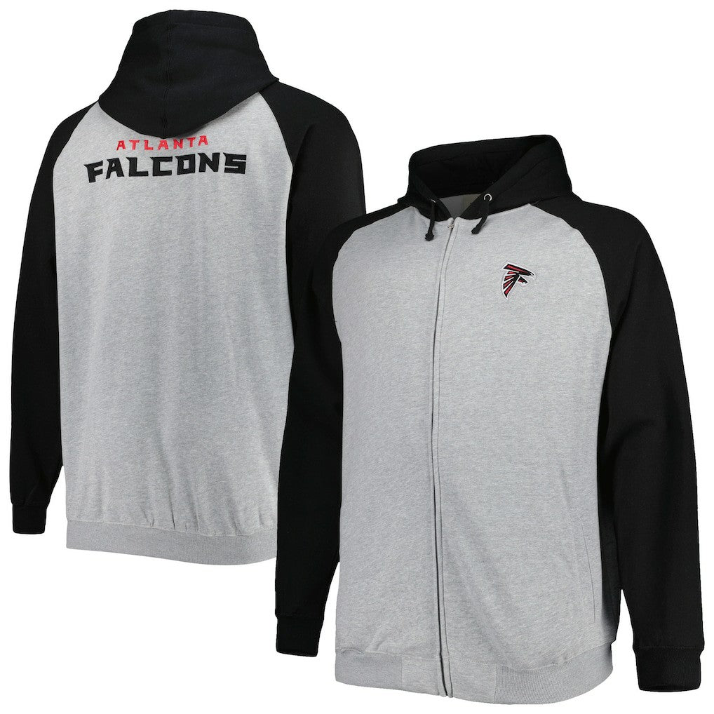 Atlanta Falcons Big & Tall Fleece Raglan Full-Zip Hoodie Jacket - Heather Gray on sale