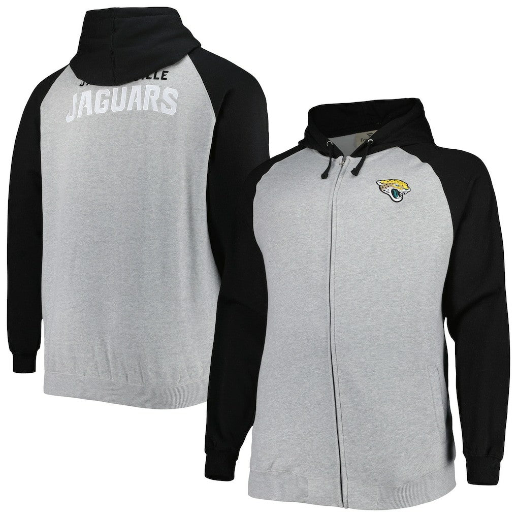 Jacksonville Jaguars Big & Tall Fleece Raglan Full-Zip Hoodie Jacket - Heather Gray for sale