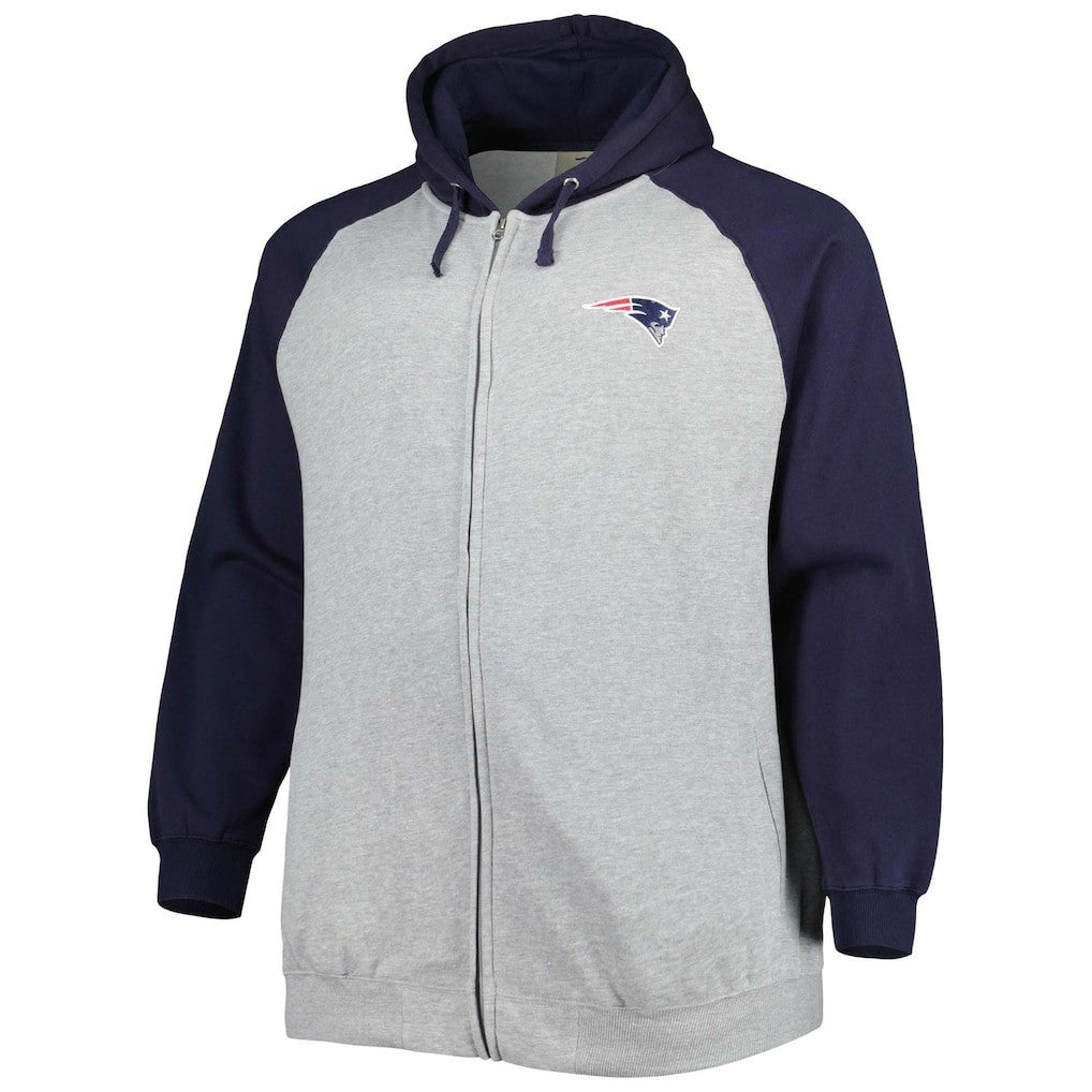 New England Patriots Big & Tall Fleece Raglan Full-Zip Hoodie Jacket - Heather Gray on sale