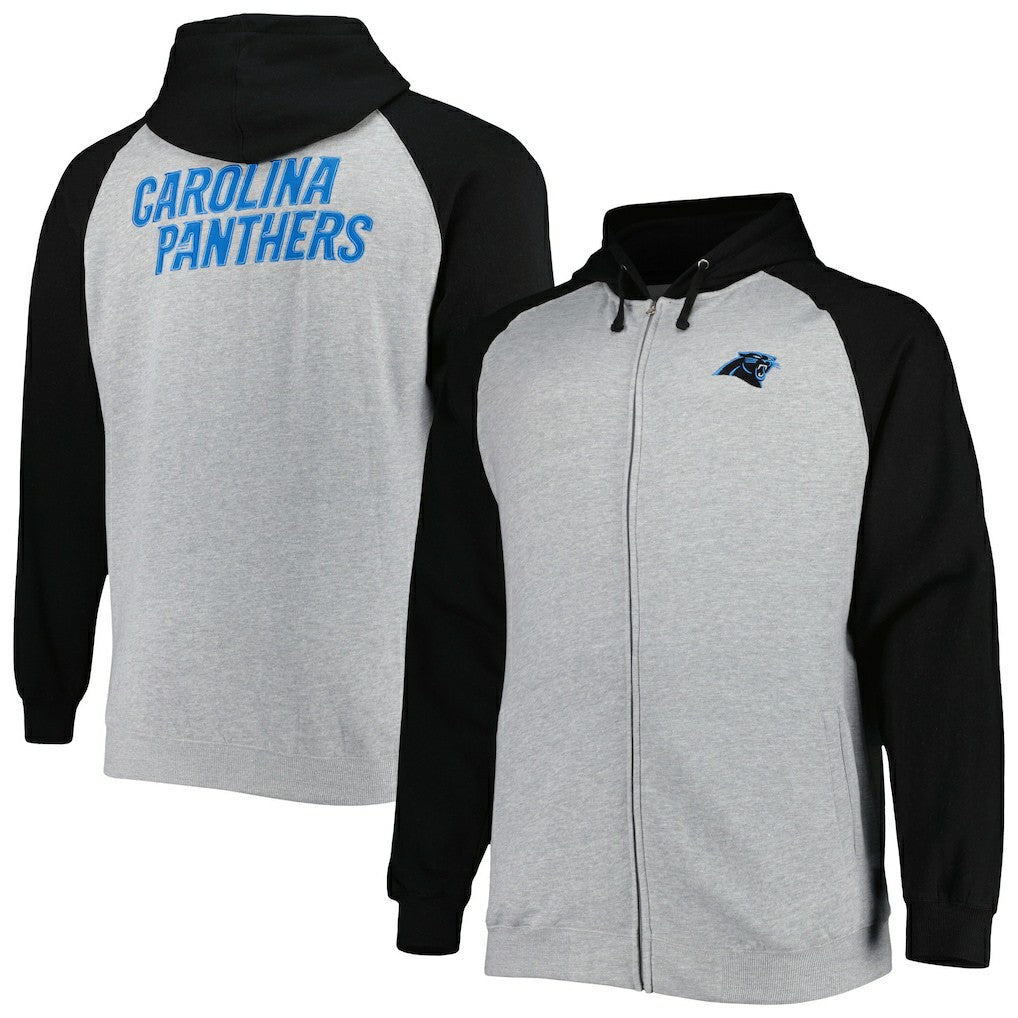 Carolina Panthers Big & Tall Fleece Raglan Full-Zip Hoodie Jacket - Heather Gray discount