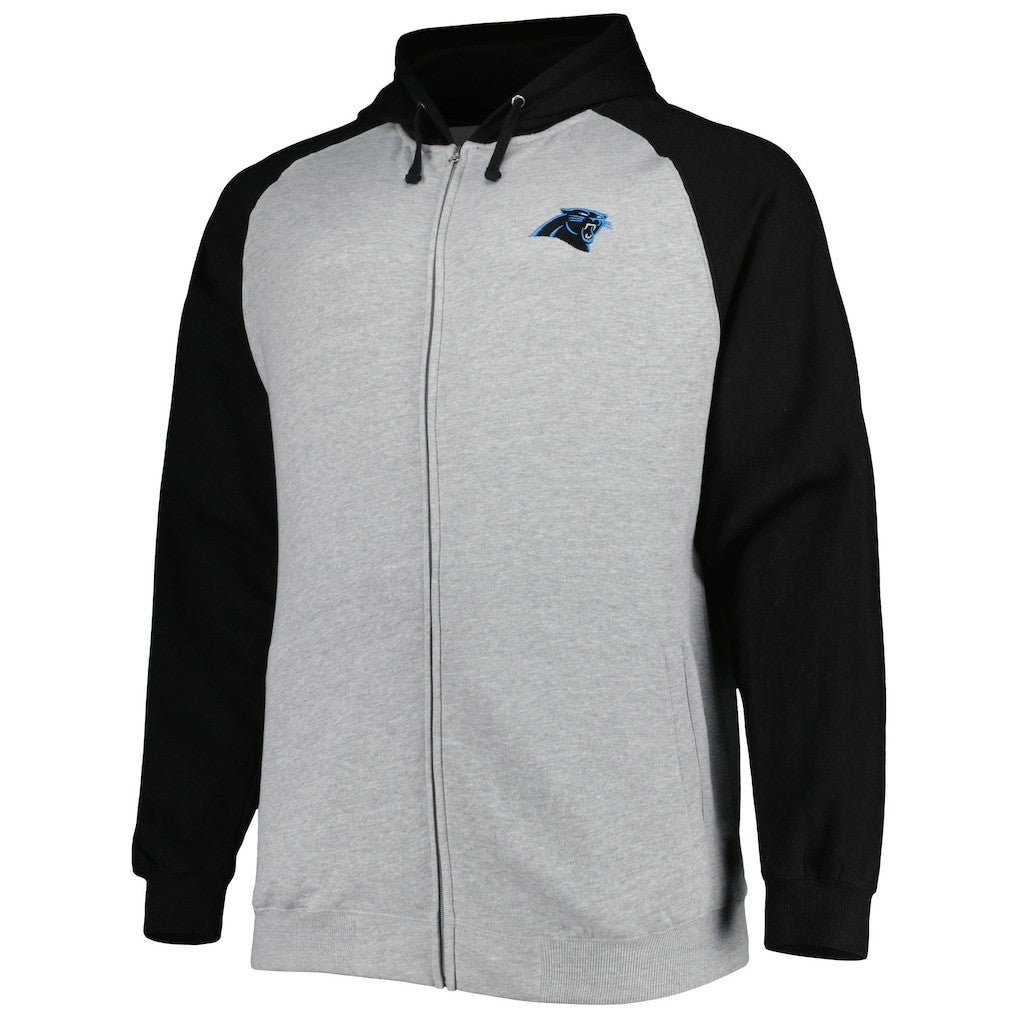 Carolina Panthers Big & Tall Fleece Raglan Full-Zip Hoodie Jacket - Heather Gray discount