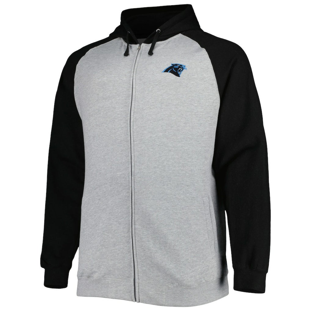 Carolina Panthers Big & Tall Fleece Raglan Full-Zip Hoodie Jacket - Heather Gray discount