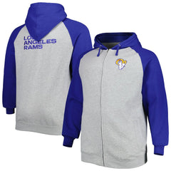 Los Angeles Rams Big & Tall Fleece Raglan Full-Zip Hoodie Jacket - Heather Gray discount
