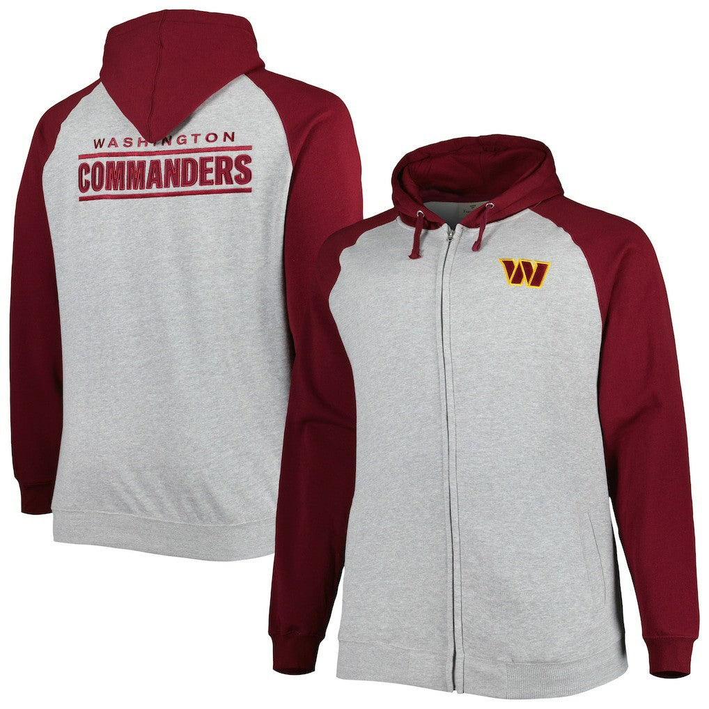 Washington Commanders Big & Tall Fleece Raglan Full-Zip Hoodie Jacket - Heather Gray outlet