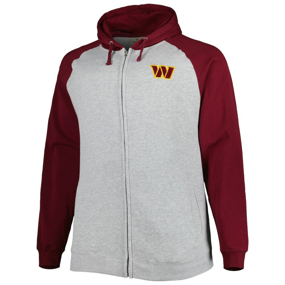 Washington Commanders Big & Tall Fleece Raglan Full-Zip Hoodie Jacket - Heather Gray outlet