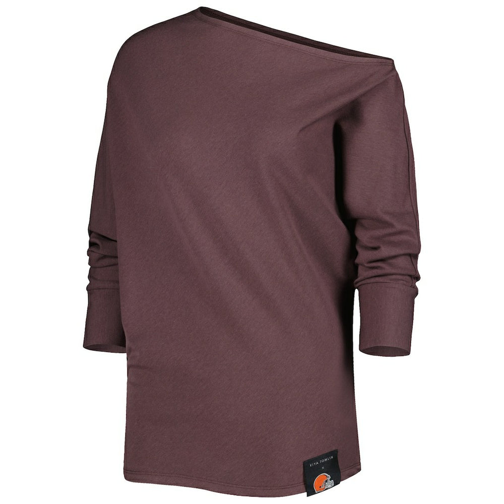 Cleveland Browns KIYA TOMLIN Women's Twisted Tri-Blend Asymmetrical 3/4-Dolman Sleeve Sweatshirt - Brown on sale