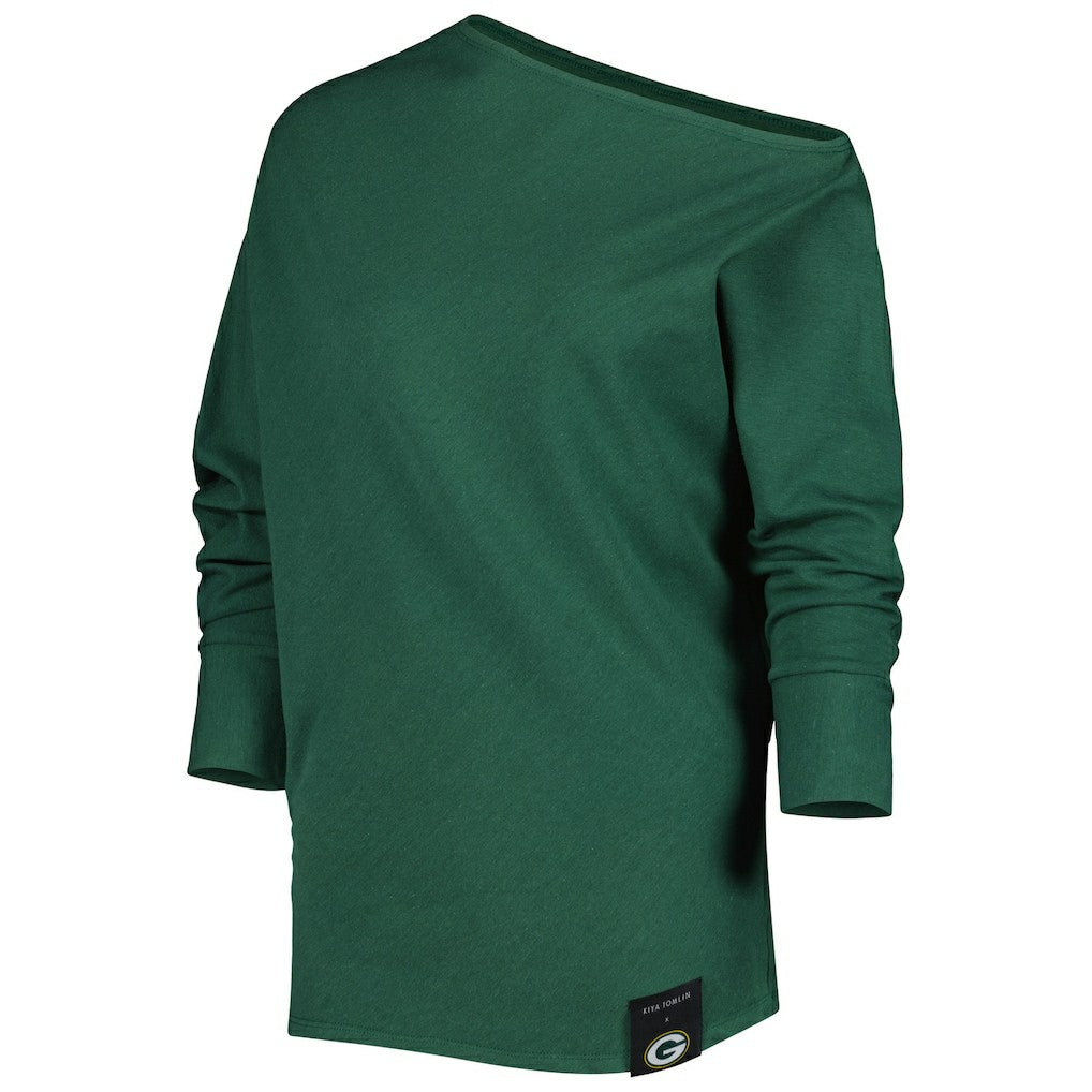 Green Bay Packers KIYA TOMLIN Women's Twisted Tri-Blend Asymmetrical 3/4-Dolman Sleeve Sweatshirt - Green outlet