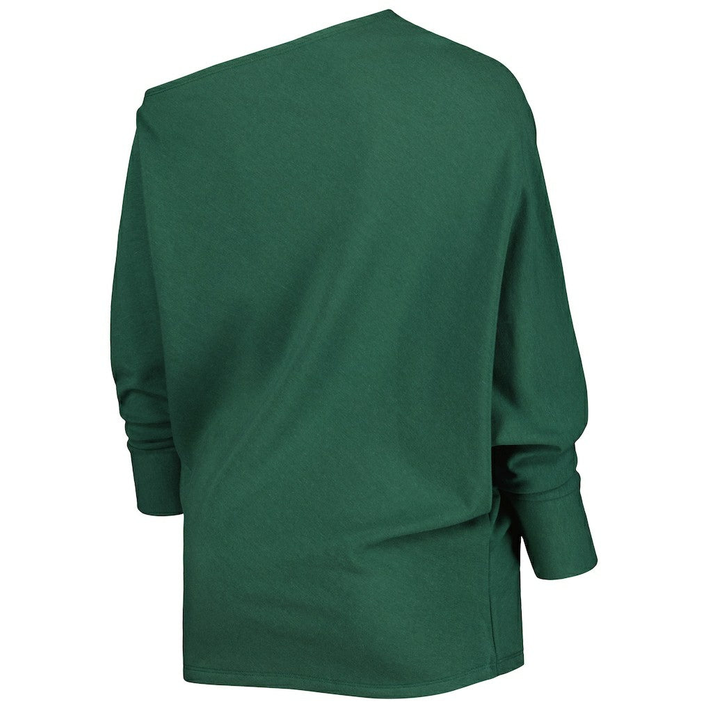 Green Bay Packers KIYA TOMLIN Women's Twisted Tri-Blend Asymmetrical 3/4-Dolman Sleeve Sweatshirt - Green outlet