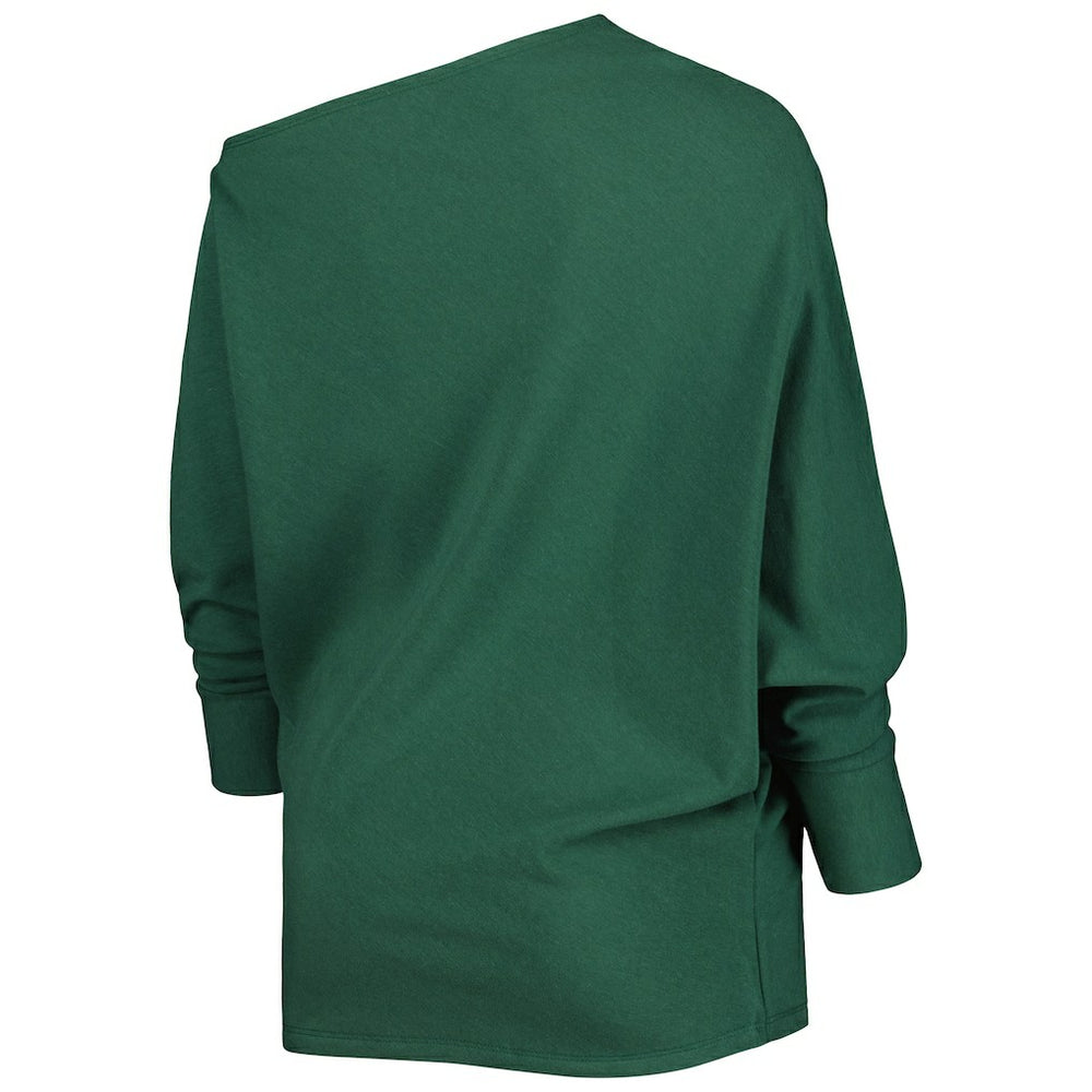 Green Bay Packers KIYA TOMLIN Women's Twisted Tri-Blend Asymmetrical 3/4-Dolman Sleeve Sweatshirt - Green outlet