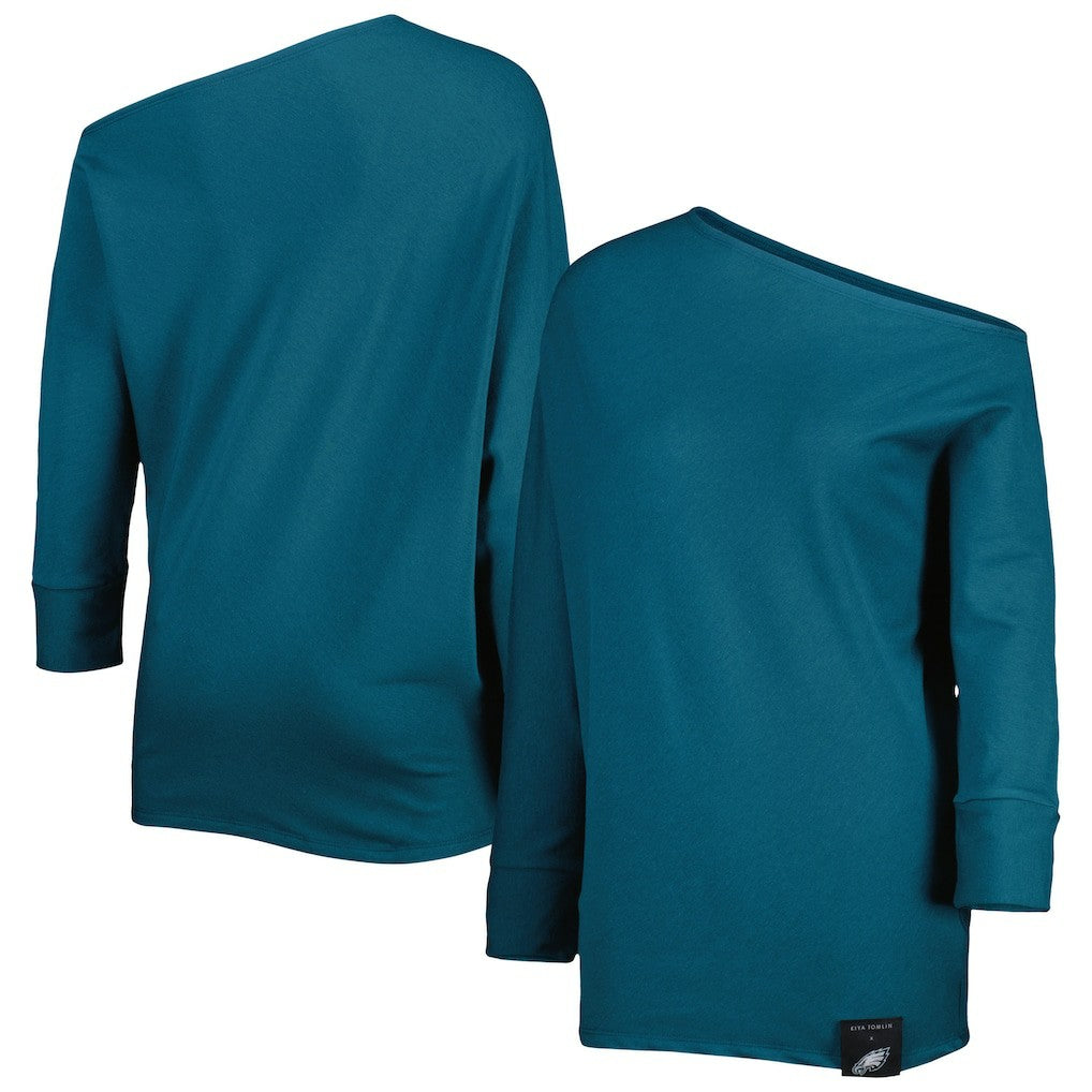 Philadelphia Eagles KIYA TOMLIN Women's Twisted Tri-Blend Asymmetrical 3/4-Dolman Sleeve Sweatshirt - Midnight Green cheap