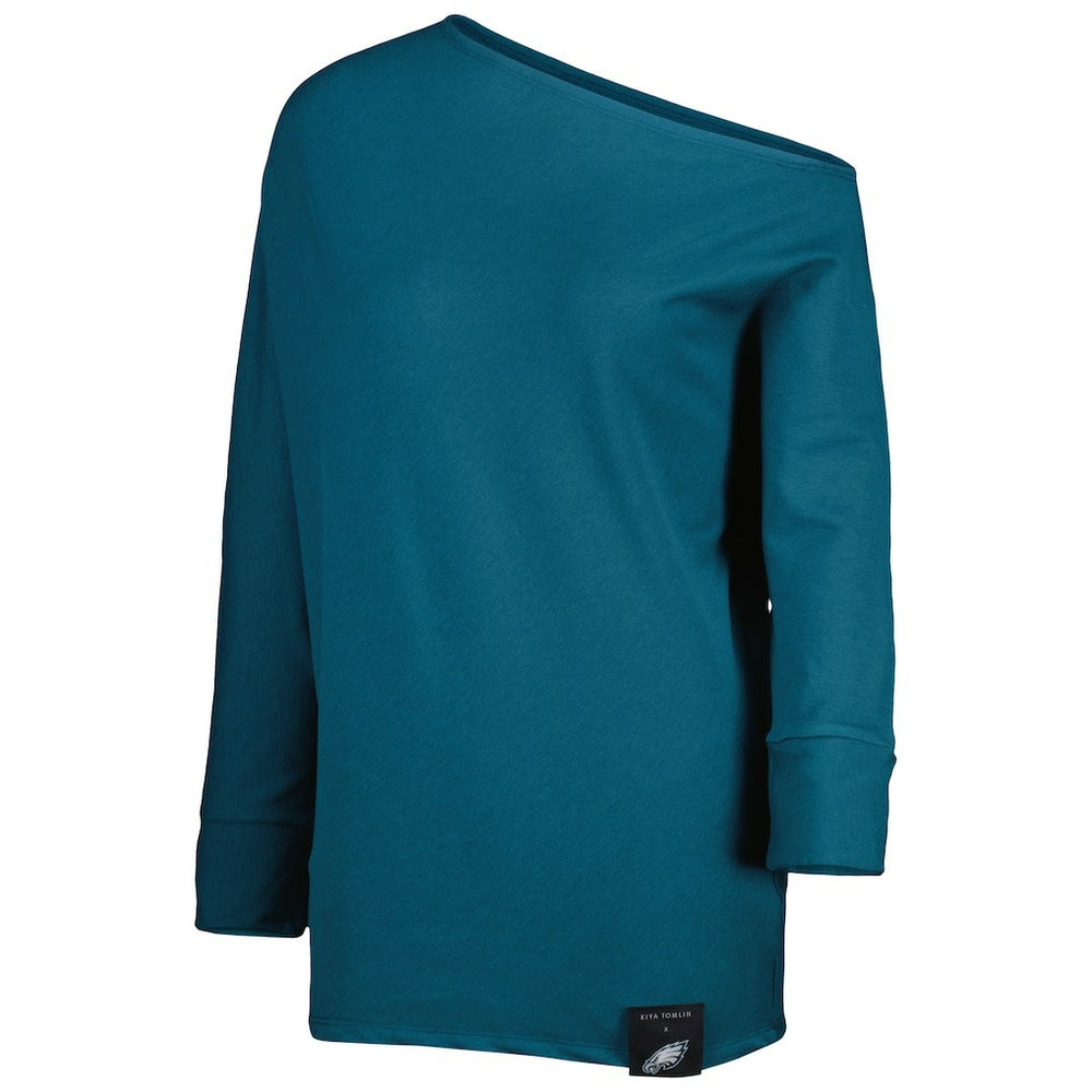 Philadelphia Eagles KIYA TOMLIN Women's Twisted Tri-Blend Asymmetrical 3/4-Dolman Sleeve Sweatshirt - Midnight Green cheap