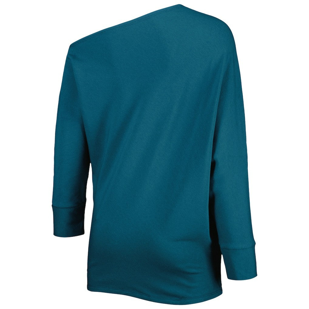 Philadelphia Eagles KIYA TOMLIN Women's Twisted Tri-Blend Asymmetrical 3/4-Dolman Sleeve Sweatshirt - Midnight Green cheap