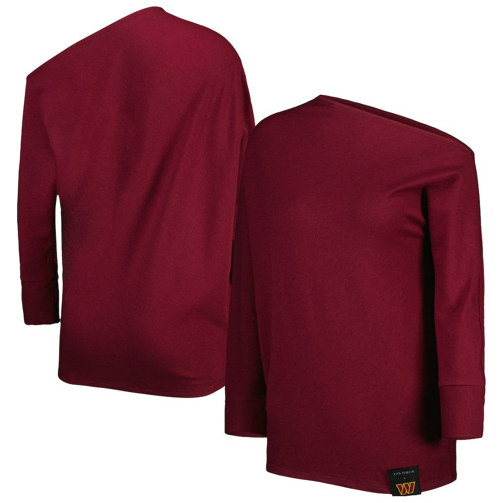 Washington Commanders KIYA TOMLIN Women's Twisted Tri-Blend Asymmetrical 3/4-Dolman Sleeve Sweatshirt - Burgundy outlet