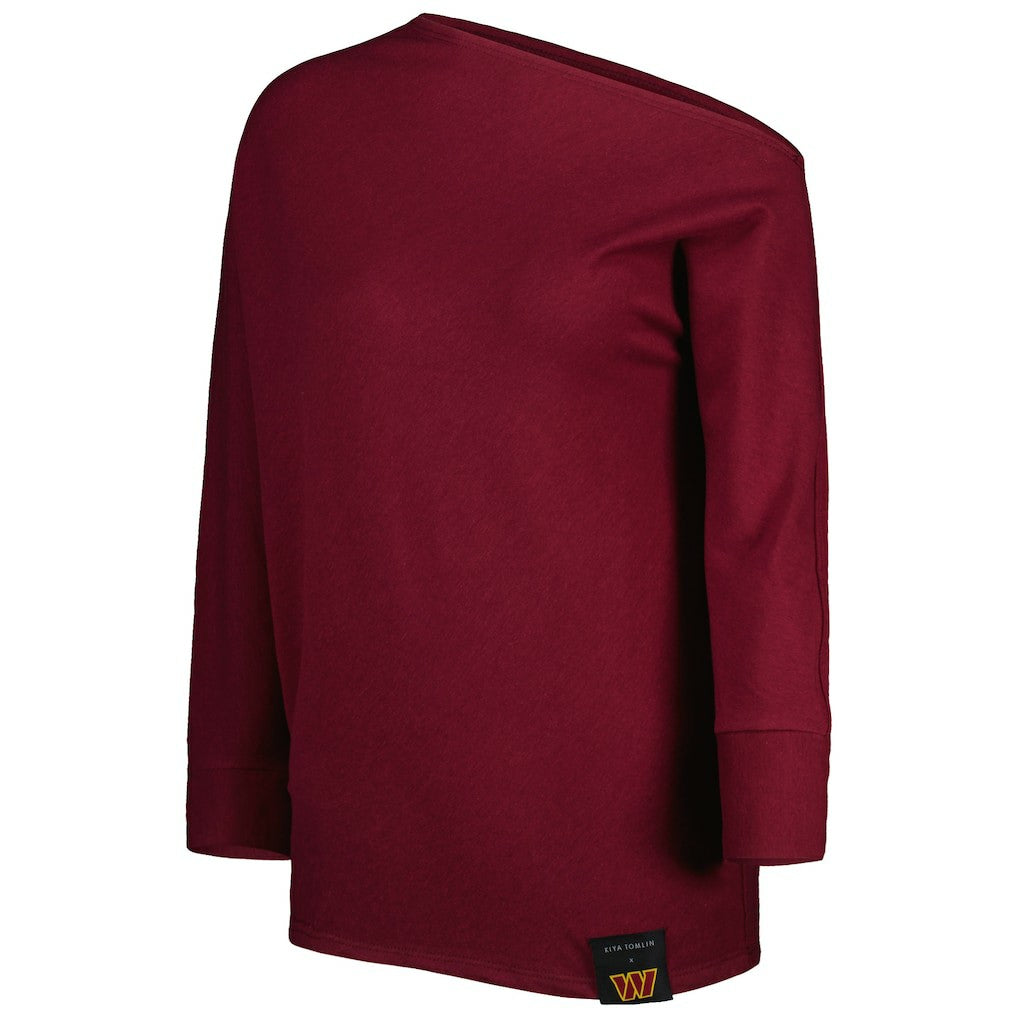 Washington Commanders KIYA TOMLIN Women's Twisted Tri-Blend Asymmetrical 3/4-Dolman Sleeve Sweatshirt - Burgundy outlet