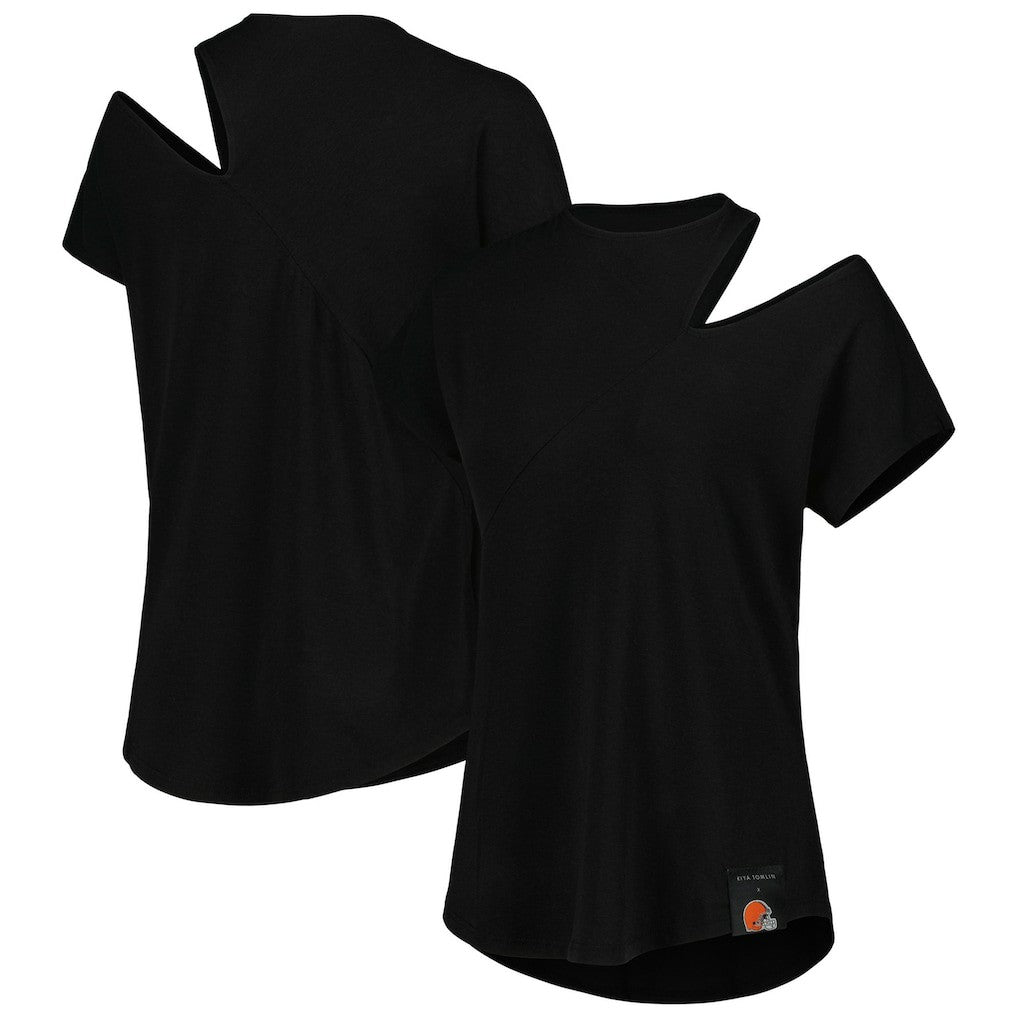 Cleveland Browns KIYA TOMLIN Women's Cut Out Tri-Blend Shirt - Black on sale