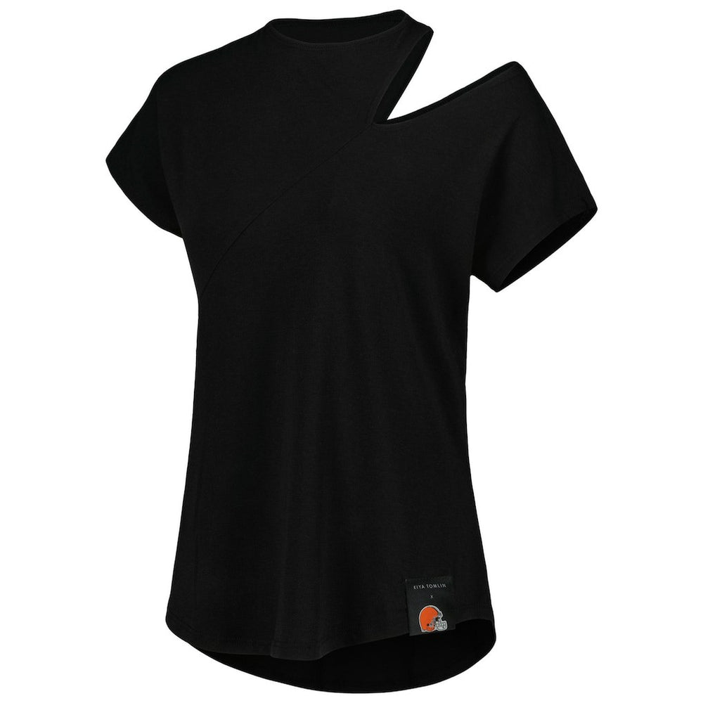 Cleveland Browns KIYA TOMLIN Women's Cut Out Tri-Blend Shirt - Black on sale