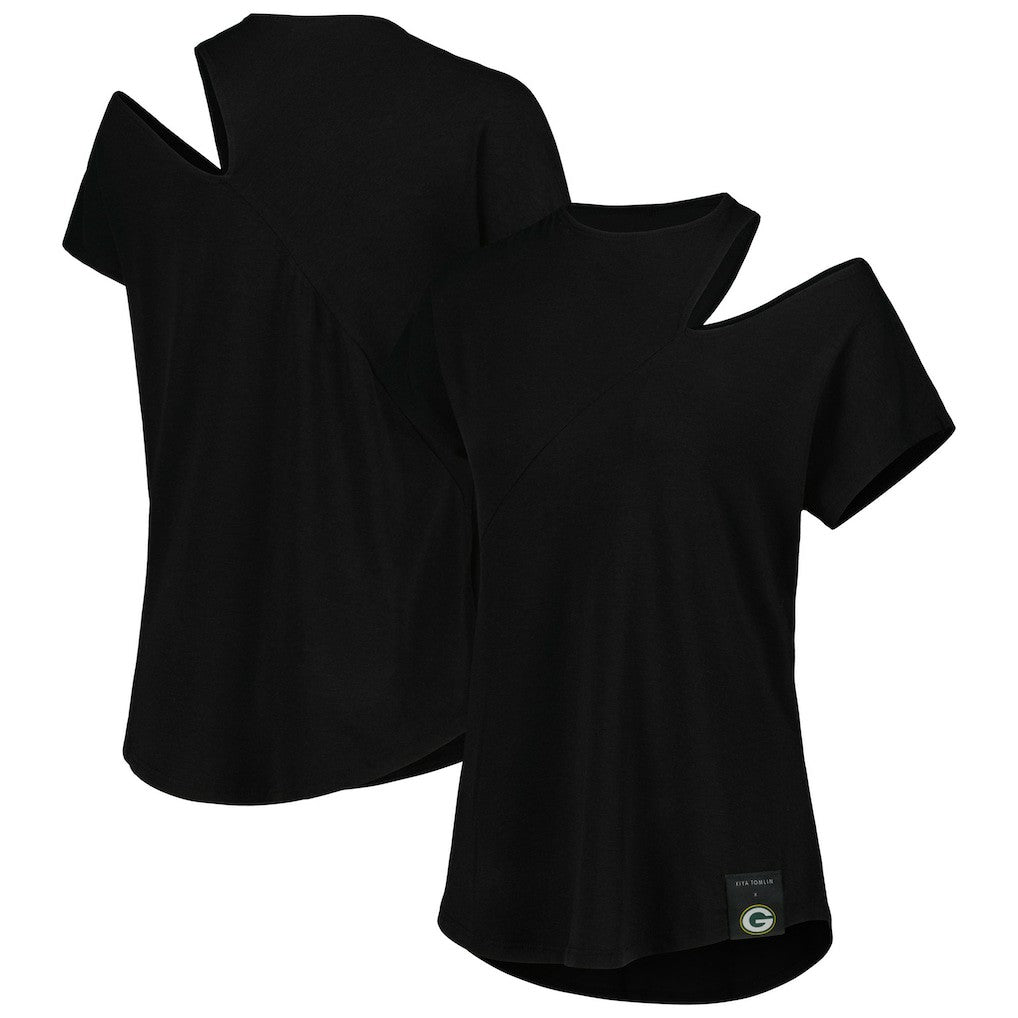 Green Bay Packers KIYA TOMLIN Women's Cut Out Tri-Blend Shirt - Black discount