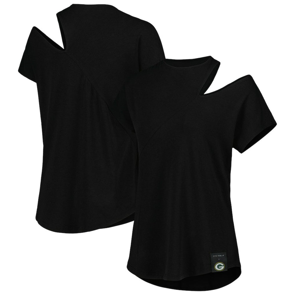 Green Bay Packers KIYA TOMLIN Women's Cut Out Tri-Blend Shirt - Black discount