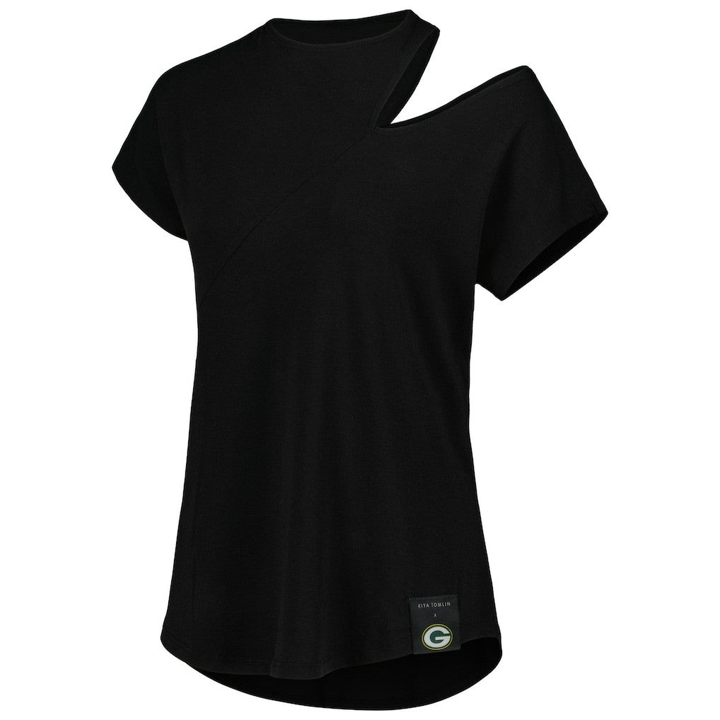 Green Bay Packers KIYA TOMLIN Women's Cut Out Tri-Blend Shirt - Black discount