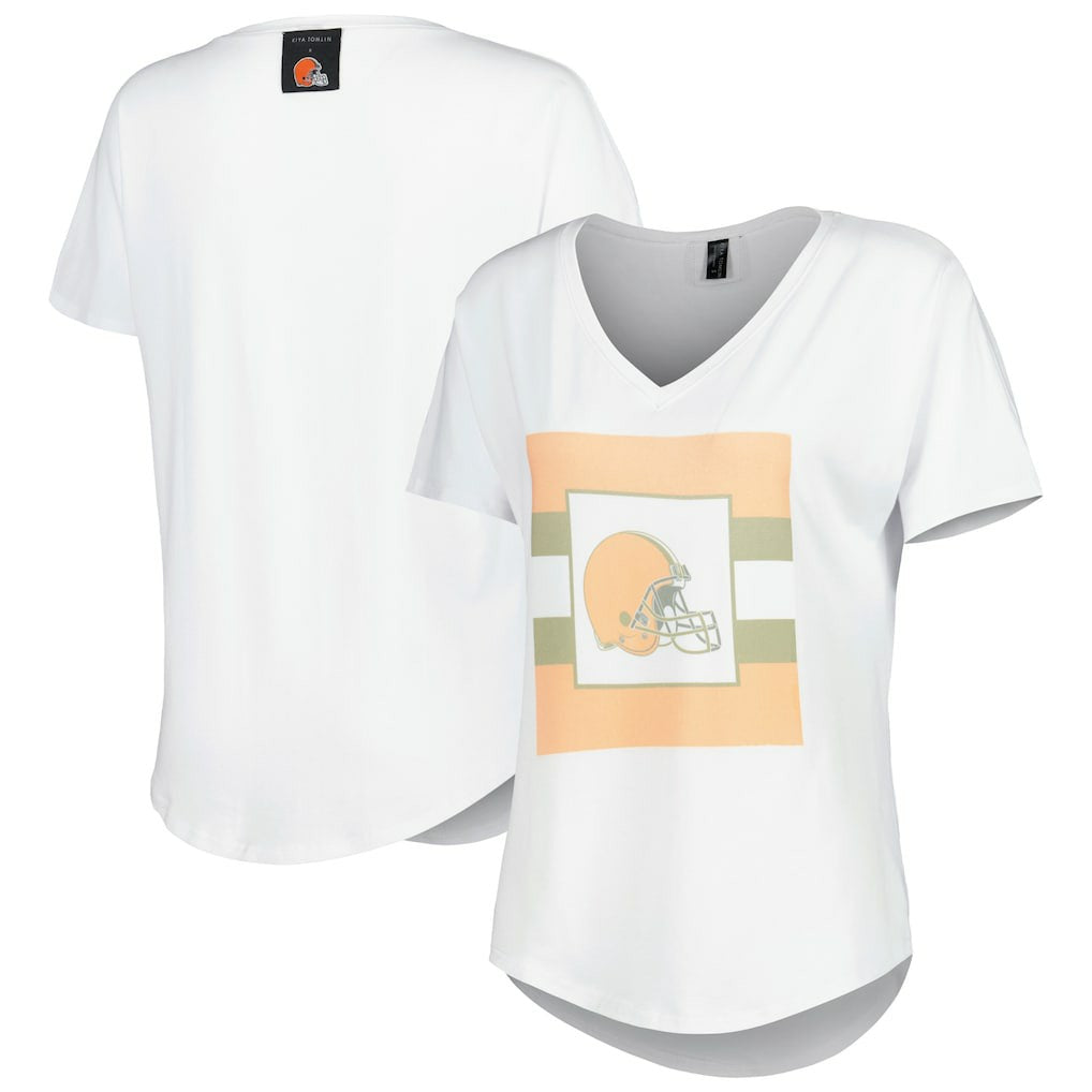 Cleveland Browns KIYA TOMLIN Women's Tri-Blend V-Neck T-Shirt - White online