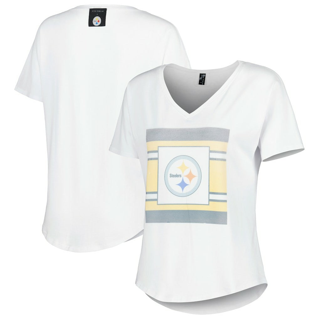 Pittsburgh Steelers KIYA TOMLIN Women's Tri-Blend V-Neck T-Shirt - White discount
