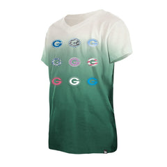 Green Bay Packers New Era Youth Multi Logo Ombre V-Neck T-Shirt - Green for sale