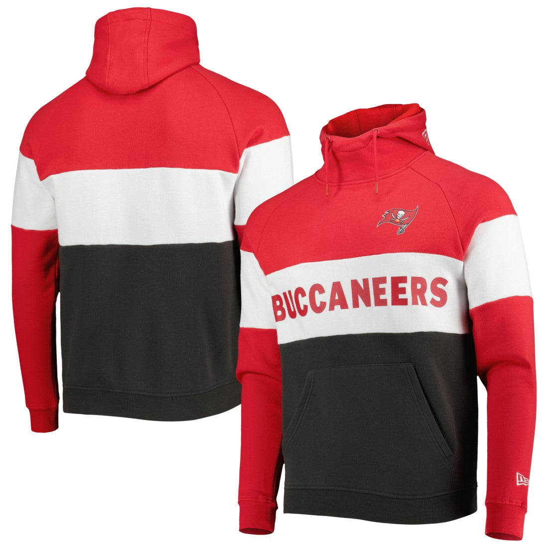 Tampa Bay Buccaneers New Era Colorblock Current Pullover Hoodie - Heather Charcoal/Red cheap