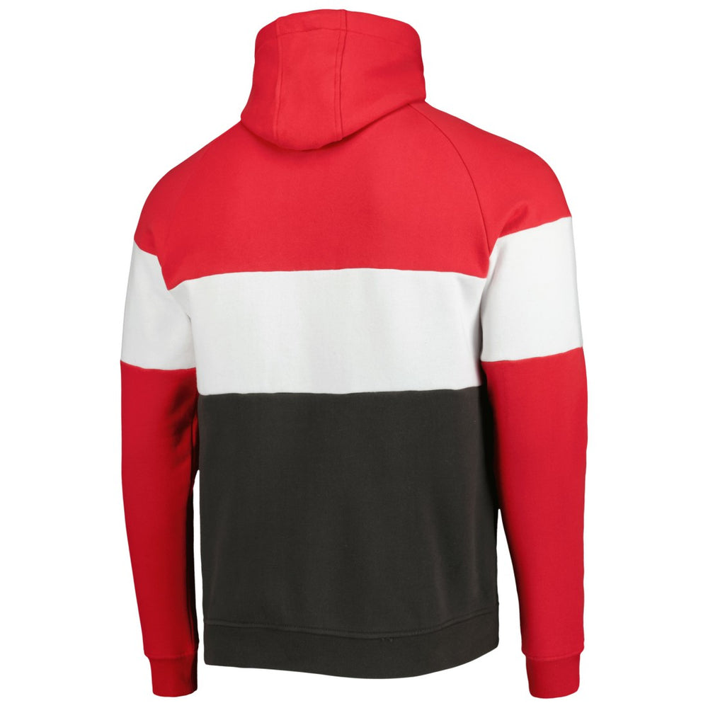 Tampa Bay Buccaneers New Era Colorblock Current Pullover Hoodie - Heather Charcoal/Red cheap