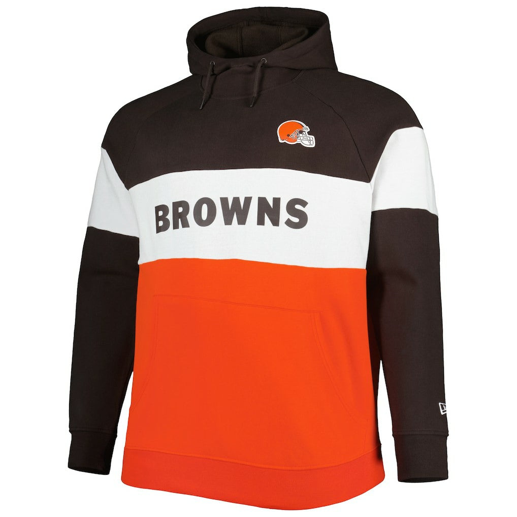 Cleveland Browns New Era Big & Tall Current Team Colorblock Fleece Raglan Pullover Hoodie - Brown/Orange on sale