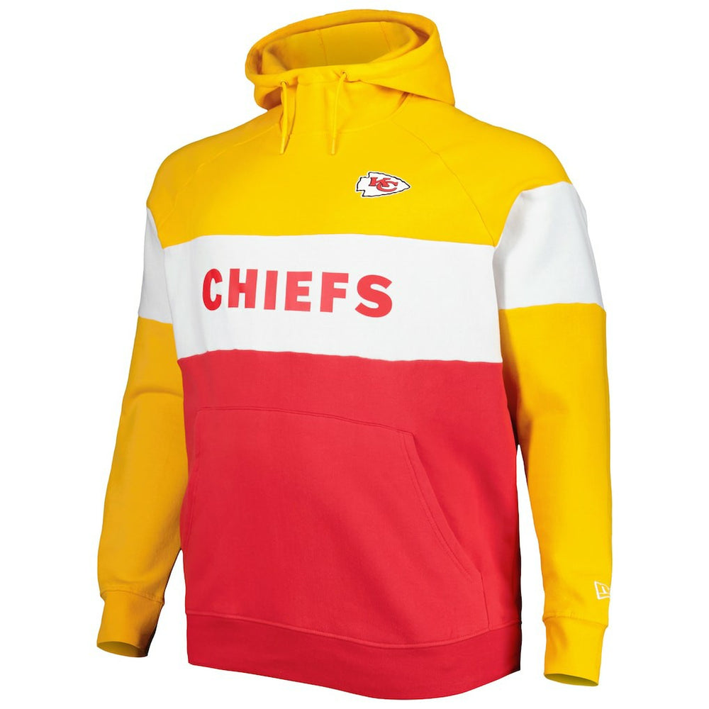Kansas City Chiefs New Era Big & Tall Current Team Colorblock Fleece Raglan Pullover Hoodie - Gold/Red cheap
