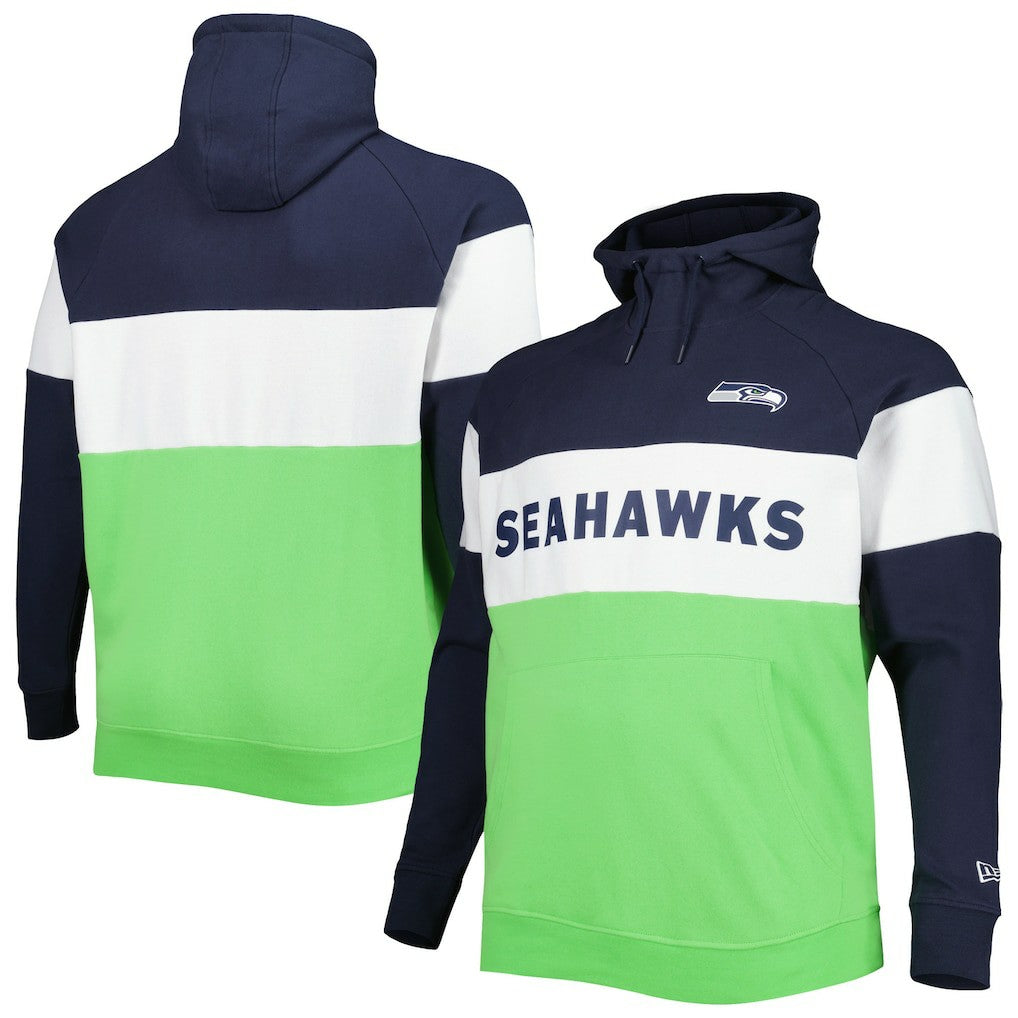 Seattle Seahawks New Era Big & Tall Current Team Colorblock Fleece Raglan Pullover Hoodie - College Navy/Neon Green online