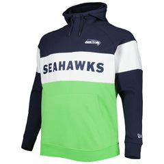 Seattle Seahawks New Era Big & Tall Current Team Colorblock Fleece Raglan Pullover Hoodie - College Navy/Neon Green online